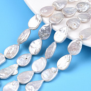 Baroque Natural Nucleated Pearl Keshi Pearl Beads Strands, Cultured Freshwater Pearl, Teardrop, Seashell Color, 14~18x9.5~12x3~6.5mm, Hole: 0.6mm, about 12~13pcs/strand, 7.48~7.68 inch(19~19.5cm)(PEAR-S020-Z01-2)
