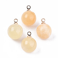 Natural Topaz Jade Charms, with Golden Plated Brass Loops,, Round, 14x10.5mm, Hole: 1.5mm(G-N332-024G-17)
