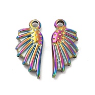 Ion Plating(IP) 304 Stainless Steel Pendants, Wing Charm, Rainbow Color, 18x8x2.5mm, Hole: 1.4mm(STAS-B032-13MC)