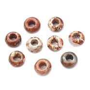 Natural Brecciated Jasper European Beads, Large Hole Beads, Rondelle, 14x7~8mm, Hole: 6mm(G-G740-14x8mm-05)