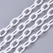 Opaque Acrylic Cable Chains, Horse Eye, White, 13x8x2mm, 18.5 inch~19.29 inch(47~49cm)/strand(X-SACR-N010-001K)