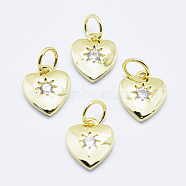 Brass Micro Pave Cubic Zirconia Charms, Long-Lasting Plated, Lead Free & Nickel Free & Cadmium Free, Heart, Real 18K Gold Plated, 10x8.5x2mm, Hole: 3mm(RB-I078-67G-NR)