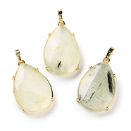 Natural Prehnite Pendants, Brass Teardrop Charms, Golden, Cadmium Free & Lead Free, 28.5x18x5~6mm, Hole: 5x4mm(G-U002-01G-H)