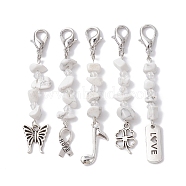 Synthetic White Howlite Pendants Decorations, with Lobster Claw Clasps, Butterfly & Autism Symbol & Music & Clover, Antique Silver & Platinum, 72~79.5mm(HJEW-JM01398)