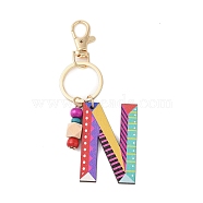 Wood Keychain, with Dye & Iron Key Ring, Letter N, 11.6~12.1cm(KEYC-S256-01N)