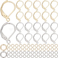 80Pcs 2 Color 304 Stainless Steel Leverback Earring Findings, with Loop and 100Pcs Open Jump Rings, Real 24K Gold Plated & Stainless Steel Color, 15x10x2mm, Hole: 1.4~1.5mm, Pin: 1x0.8mm, 40Pcs/color(STAS-SP0001-14)