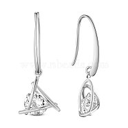 SHEGRACE Brass Dangle Earrings, with Grade AAA Cubic Zirconia, Triangle, Clear, Platinum, 31.5mm(JE722A-1)