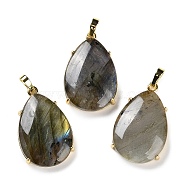 Natural Labradorite Pendants, Brass Teardrop Charms, Golden, Cadmium Free & Lead Free, 28.5x18x5~6mm, Hole: 5x4mm(G-U002-01G-A)