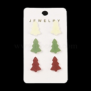 Christmas Theme Acrylic Stud Earrings for Women, with Steel Needle, Platinum, Christmas Tree, 17.5x12.5mm(EJEW-U016-07P)