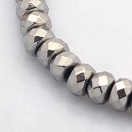 Electroplate Non-magnetic Synthetic Hematite Beads Strands, Faceted Rondelle, Platinum Plated, 6x4mm, Hole: 1mm, about 102pcs/strand, 15.7 inch(G-J208F-06)