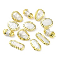 Rack Plating Brass Beads with Baroque Natural Keshi Pearl, Long-Lasting Plated, Mixed Shapes, Golden, 24.5~30x12~20x3.5~12.5mm, Hole: 0.8mm(KK-K348-06G)