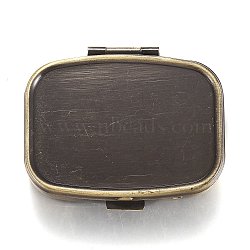 2 Compartmennts Iron Pill Box, Travel Medicine Boxes, with Mirror inside, Blank Base for UV Resin Craft, Rectangle, Antique Bronze, 57x46.5x15mm(CON-H013-02AB)