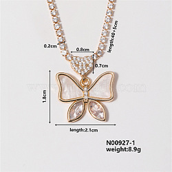 Chic Minimalist Butterfly Brass Micro Pave Cubic Zirconia Pendant Necklaces, Rhinestone Cup Chains Necklaces for Women, 15.75 inch(400mm)(HP1417-1)