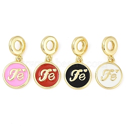 Rack Plating Brass Enamel European Dangle Charms, Fe Flat Round Large Hole Pendants, Real 18K Gold Plated, Long-Lasting Plated, Cadmium Free & Lead Free, Mixed Color, 27.5mm, Hole: 4.5mm(KK-P287-50G)