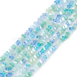 Gradient Color Electroplate Glass Bead Strands, AB Color Plated, Faceted, Triangle, Pale Turquoise, 4x3.5x3mm, Hole: 0.8mm, about 133~144pcs/strand, 14.49~15.55 inch(36.8~39.5cm)(X-GLAA-E042-02A)
