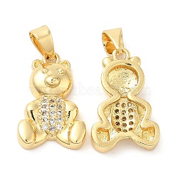 Brass Micro Pave Cubic Zirconia Pendants, Lead Free & Cadmium Free, Bear Charms, Real 18K Gold Plated, 17.5x11.5x4mm, Hole: 5x3.8mm(KK-M249-17G)