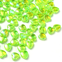 100Pcs Eco-Friendly Transparent Acrylic Beads, Dyed, AB Color, Heart, Spring Green, 8x8x3mm, Hole: 1.5mm(TACR-YW0001-07G)