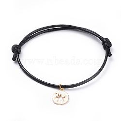 Cord Bracelets, with Eco-Friendly Korean Waxed Polyester Cord and Brass Charms, Flat Round with Starfish/Sea Stars, Real 18K Gold Plated, 10-1/4 inch~10-1/2 inch(26~26.8cm), 1.8mm(BJEW-JB04519-03)