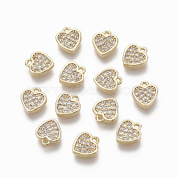Brass Micro Pave Clear Cubic Zirconia Charms, Nickel Free,  Heart, Real 18K Gold Plated, 7.5x7x1.5mm, Hole: 0.9mm(X-KK-R134-011-NF)