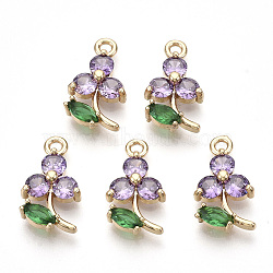 Transparent Glass Pendants, with Golden Tone Brass Findings, Faceted, Flower, Violet, 17x10x3.5mm, Hole: 1.6mm(X-GLAA-R212-17A)