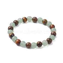 8.5mm Round Natural Green Aventurine & Tiger Eye Beaded Stretch Bracelets for Women Men, Inner Diameter: 2-1/8 inch(5.4cm)(BJEW-JB10435)