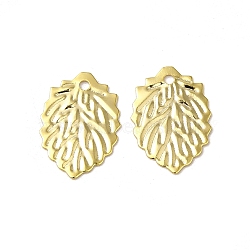 Brass Charms, Leaf Charms, Real 24K Gold Plated, 13x9x0.6mm, Hole: 1mm(KK-P259-36G)