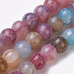 Crackle Glass Beads Strands, Round, Mixed Color, 8~8.5mm, Hole: 1mm, about 48pcs/strand, 14.7 inch(37.5cm)(GLAA-F098-05C-03)