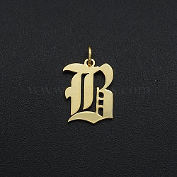 201 Stainless Steel Pendants, with Jump Ring, Old English, Letter, Laser Cut, Golden, Letter.B, 16x12x1mm, Hole: 3mm(A-STAS-R111-JA566-B)