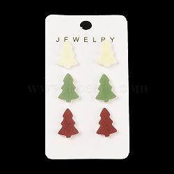 Christmas Theme Acrylic Stud Earrings for Women, with Steel Needle, Platinum, Christmas Tree, 17.5x12.5mm(EJEW-U016-07P)