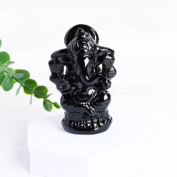 Ganesha Natural Obsidian Healing Figurines, Reiki Energy Stone Display Decorations, 70mm(PW-WG31949-03)
