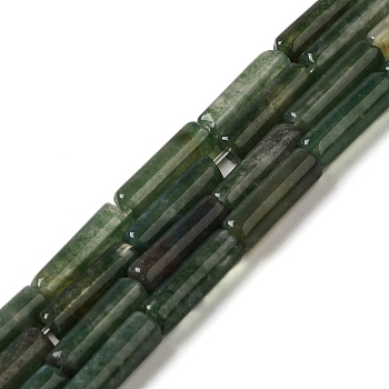 Natural Moss Agate Beads Strands, Column, 13~14x4~4.5mm, Hole: 1.2mm, about 14pcs/strand, 7.48''(19cm)