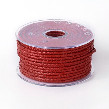 Braided Cowhide Cord, Leather Jewelry Cord, Jewelry DIY Making Material, Dark Red, 3mm, about 21.87 yards(20m)/roll