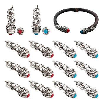 20Pcs 2 Colors Zinc Alloy Bangle End Caps, Cord Ends, with Resin Beads, Antique Silver, Mixed Color, 36x12x11.5mm, Inner Diameter: 7.5mm, 10Pcs/color