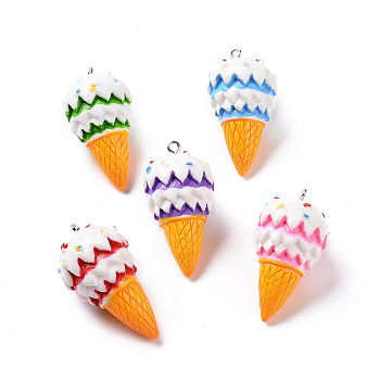 Resin Imitation Food Pendants, Ice Cream Charms, with Platinum Tone Iron Loops, Mixed Color, 40.5x21x21mm, Hole: 2mm