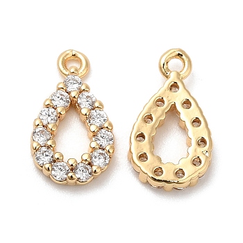 Brass Micro Pave Cubic Zirconia Pendants, Teardrop, Real 18K Gold Plated, 11x6x2mm, Hole: 1mm