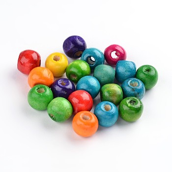 Natural Maple Wood Beads, Dyed, Round, Mixed Color, 12x10.5mm, Hole: 3mm, about 1800pcs/1000g