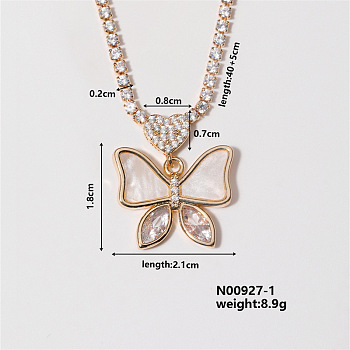 Chic Minimalist Butterfly Brass Micro Pave Cubic Zirconia Pendant Necklaces, Rhinestone Cup Chains Necklaces for Women, 15.75 inch(400mm)