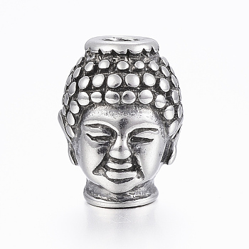 316 Surgical Stainless Steel Beads, Buddha, Antique Silver, 13x10x9mm, Hole: 3mm