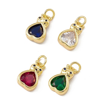 Rack Plating Brass Cubic Zirconia Charms, with Jump Ring, Real 18K Gold Plated, Long-Lasting Plated, Cadmium Free & Nickel Free & Lead Free, Heart Charm, Mixed Color, 14x9x5mm, Jump Ring: 5x0.8mm, Inner Diameter: 3.4mm