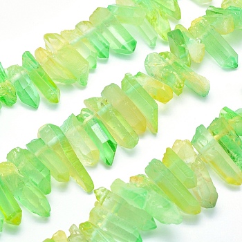 Electroplated Natural Quartz Crystal Beads Strands, Dyed, Nuggets, Green Yellow, 18~36x6~10mm, Hole: 1.5mm, about 15.7 inch(40cm)