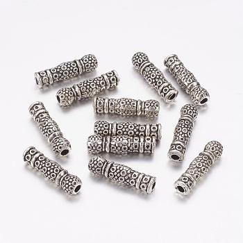 Tibetan Style Alloy Tube Beads, Cadmium Free & Nickel Free & Lead Free, Tube, Antique Silver, about 6.2mm wide, 22.5mm long, hole: 3mm