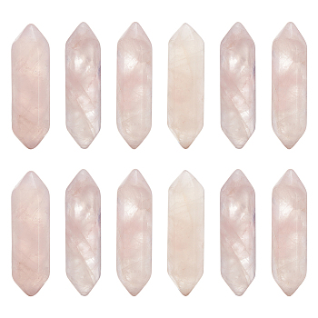 Faceted Natural Rose Quartz Double Terminated Point Beads, Healing Stones, Reiki Energy Balancing Meditation Therapy Wand, for Wire Wrapped Pendants Making, No Hole/Undrilled, 30~32x9x9mm, 12pcs/box