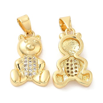 Brass Micro Pave Cubic Zirconia Pendants, Lead Free & Cadmium Free, Bear Charms, Real 18K Gold Plated, 17.5x11.5x4mm, Hole: 5x3.8mm