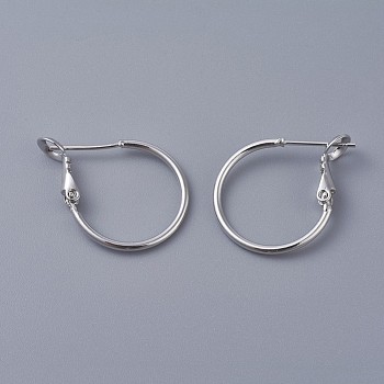 Brass Hoop Earrings, Ring, Platinum, 20x1.5mm, Pin: 0.6mm