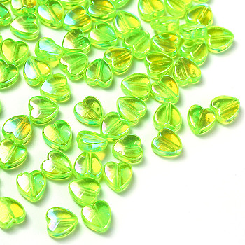 100Pcs Eco-Friendly Transparent Acrylic Beads, Dyed, AB Color, Heart, Spring Green, 8x8x3mm, Hole: 1.5mm