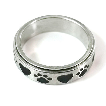 Stainless Steel Rotating Rings, Jewely for Unisex, Heart & Claw Print, Stainless Steel Color, 6mm,US Size 6(16.5mm)