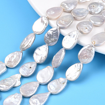 Baroque Natural Nucleated Pearl Keshi Pearl Beads Strands, Cultured Freshwater Pearl, Teardrop, Seashell Color, 14~18x9.5~12x3~6.5mm, Hole: 0.6mm, about 12~13pcs/strand, 7.48~7.68 inch(19~19.5cm)