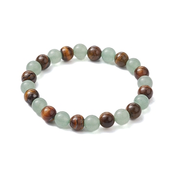 8.5mm Round Natural Green Aventurine & Tiger Eye Beaded Stretch Bracelets for Women Men, Inner Diameter: 2-1/8 inch(5.4cm)