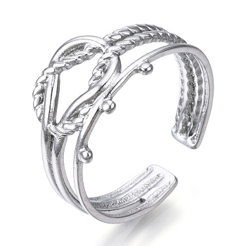 304 Stainless Steel Knot Open Cuff Ring, Hollow Chunky Ring for Women, Stainless Steel Color, US Size 7 1/4(17.5mm)