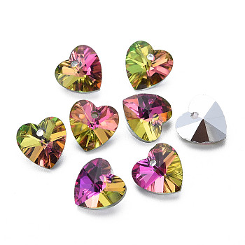 Heart Electroplated Glass Charms, Silver Plated Bottom, Faceted, Violet, 10x10x5.5mm, Hole: 1.2mm, about 48pcs/board, 4board/box